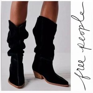 NW box Free People Sway Low slouch boots, suede, black Size 9